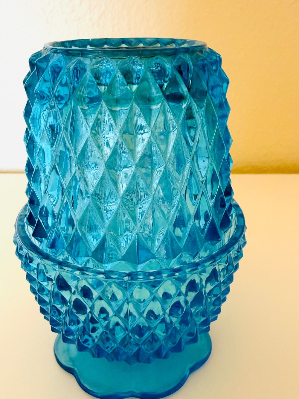 Vintage Indiana Glass Diamond Point Fairy Lamp Ice Blue Kimberlite MCM - Picture 7 of 7